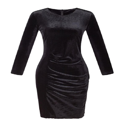 

Solid Long Sleeves Velvet Twist Pencil Bodycon Dress