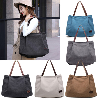 

Women Canvas Handbag Large Capacity Tote Bag Solid Color Messenger Crossbody Shoulder Bag