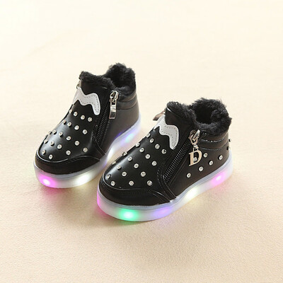 

Children Baby Girls Zip Crystal Led Light Luminous Running Sport Sneaker Shoes