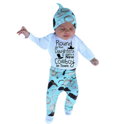 

1Set Newborn Baby Boys Girls Letter Tops Romper Pants Hat 3PCS Outfits Clothes