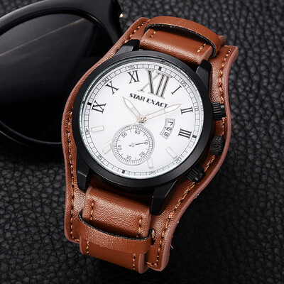 

Gobestart Luxury Date Sports Military Clock Leather Strap Quartz Business Mens Watch