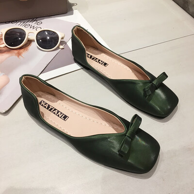 

Womens shoes shoes summer fashion ins super fire retro bow shallow flat soybean shoes