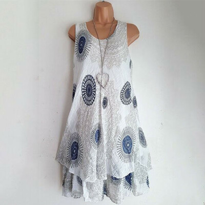 

Women Lady Floral Tank Sleeveless Short Mini Shift Dress Boho Summer Sundress