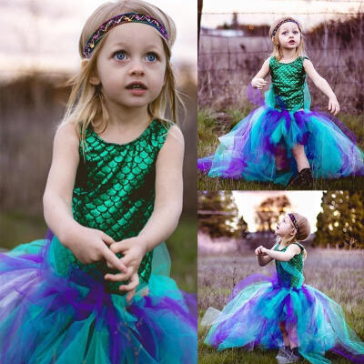 

Kids Baby Girl Dress Mermaid BodysuitHademade Skirts 2pcs Outfits Set Costume