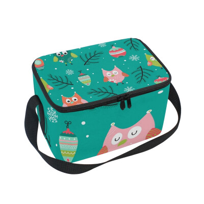 

ALAZA Lunch Box Insulated Lunch Bag Large Cooler Pattern With Owl In Christmas Time Tote Bag