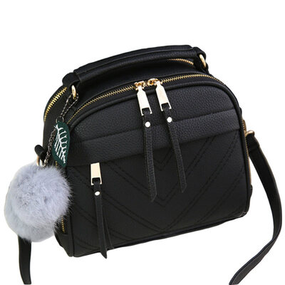 

Women Solid Color Plush Ball Leaf Pendant Zip Shoulder Crossbody Bag Handbag