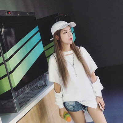 

Tees Women Sexy Hollow Out Long Sleeve Streetwear O-Neck T-Shirt feminina Sunscreen T-Shirt Black White Summer Autumn