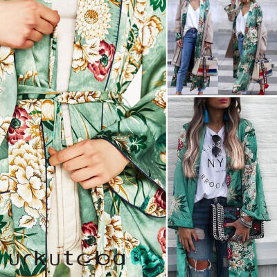 

Women&39s Floral Print Loose Shawl Kimono Blouse Long Cardigan Pajamas Coat Jacket