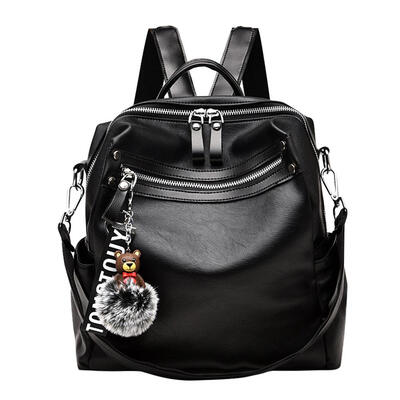 

PU Leather Bear Hair Ball Backpack School Bag Student Women Shoulder Bags