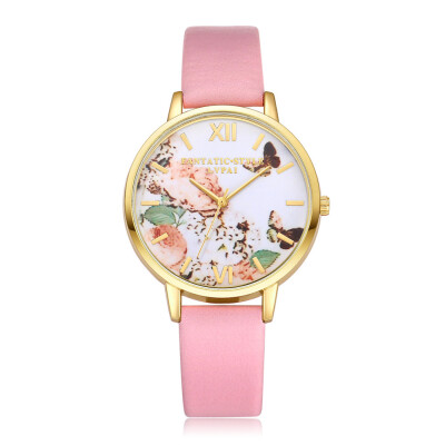 

LVPAI Luxury Leather Women Dress Watches Wristwatch Fashion Flower Butterfly Ladies Bracelet Female Round Clock Quartz Watch 533