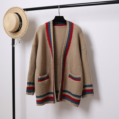 

Winter 2018 new cardigan sweater womens jacket loose long languid&fun color v-neck knitwear