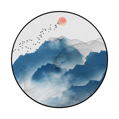 

Toponeto Abstract Blue Mountain Ink Painting Printed Soft Fabric Round Floor Mat Carpet