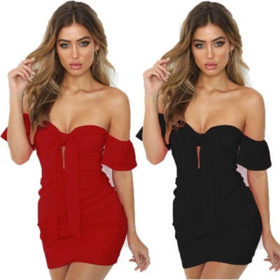 

Women Sexy Low Cut Bodycon Dress Ladies Side Bandage Party Club Mini Dress