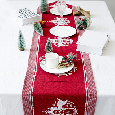 

Christmas Table Runner Linen Printed Tablecloth Home Xmas Party Wedding Decor