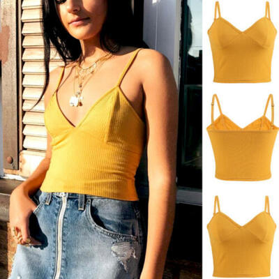 

Women Summer V Neck Casual Sleeveless Crop T Shirt Ladies Vest Tank Tops Blouse