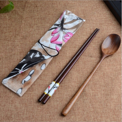 

Siaonvr Japanese Vintage Wooden Chopsticks Spoon Tableware 2pcs Set New Gift