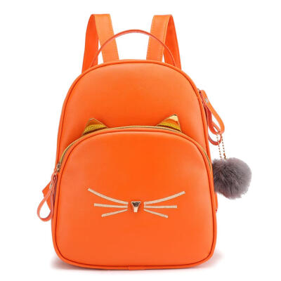 

Teenagers Backpack PU Leather School Bags Girl Cartoon Cat Square Satchel