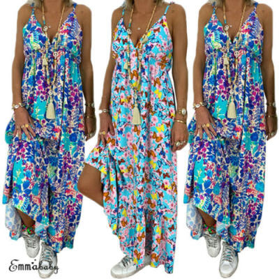 

Plus Size Women Sleeveless Boho Loose Dress Ladies Casual Beach Long Maxi Dress