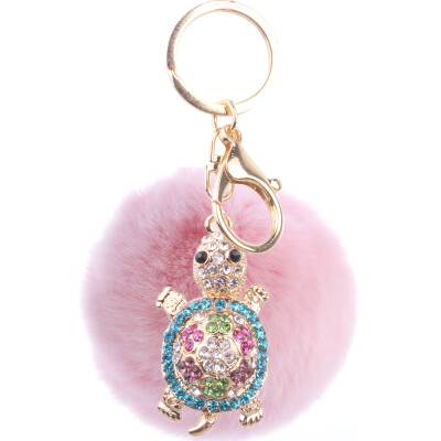 

Rex rabbit hair keychain inlaid colored diamonds turtle three-dimensional graphics girls creative bags exquisite pendant