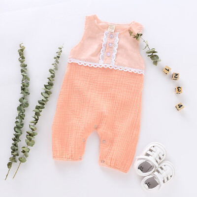 

Newborn Infant Baby Girl Boy Linen Solid Lace Romper Jumpsuit Clothes Outfits