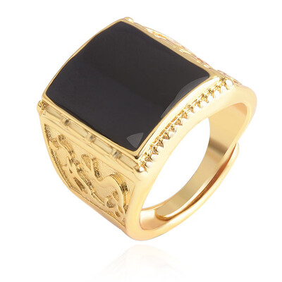 

Men Ring Big Black Stone Square Ring Men Gold Male Jewelry Vintage Wedding