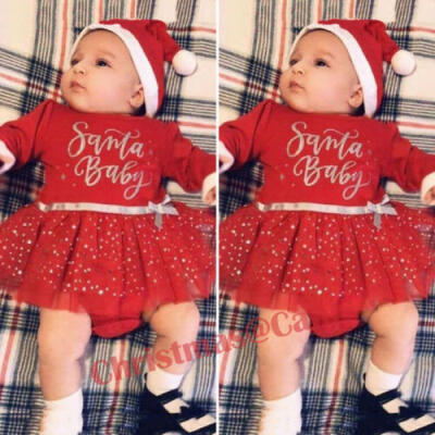 

Xmas Toddler Baby Girl Christmas Santa Romper Dress Bodysuit Outfits Clothes