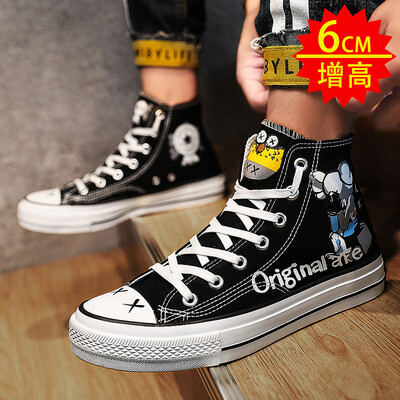 

Mens shoes autumn Joker casual high canvas board shoes Korean fashion hand-painted Gao Bang tide shoes