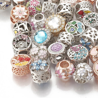

Alloy European Beads Large Hole Beads with Rhinestone&Enamel Mixed Shape Mixed Color 1112x1012x712mm Hole 45mm