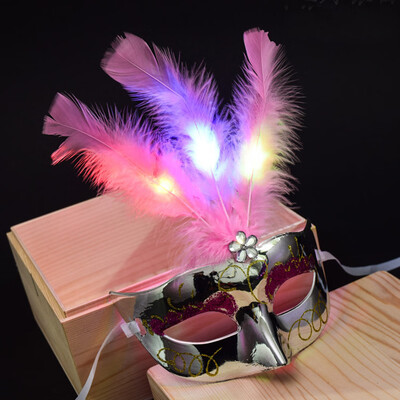 

Siaonvr Women Venetian LED Mask Masquerade Fancy Dress Party Princess Feather Masks