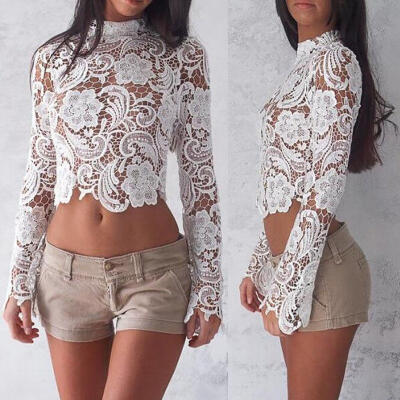 

Fashion Women Casual Lace Tops Long Sleeve Loose T-Shirt Ladies Blouse