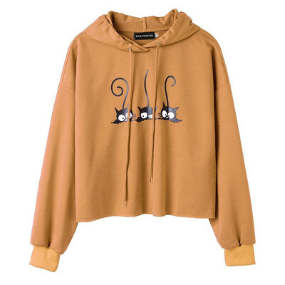 

2019 Autumn Women Fashion Casual Cartoon printing Loose Hooded Long sleeve Sweatshirt