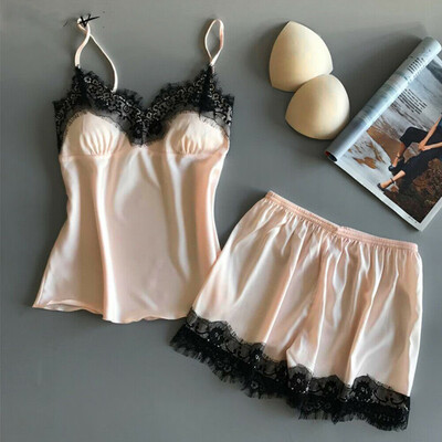 

Women Silk Sleeveless Night Sleepwear Nightwear Dress Shorts Pajamas 2Pcs Set