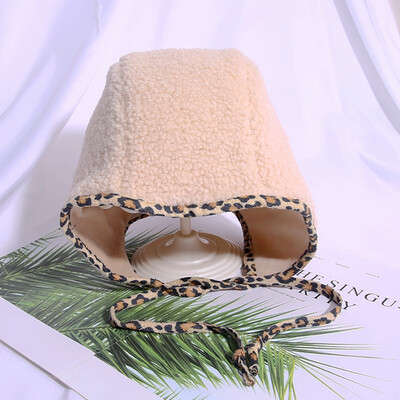 

Newborn Boys Girls Cute Autumn Winter Warm Kids Leopard Print Hats Wool Hemming Cute Caps