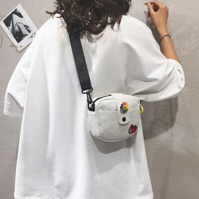 

Small bag female 2019 new ins Harajuku student shoulder Messenger bag tide wild small fresh girl canvas bag