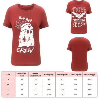

UK Fashion Costume Short Sleeve Top Halloween Bat Ghost Letter Printed T-shirt
