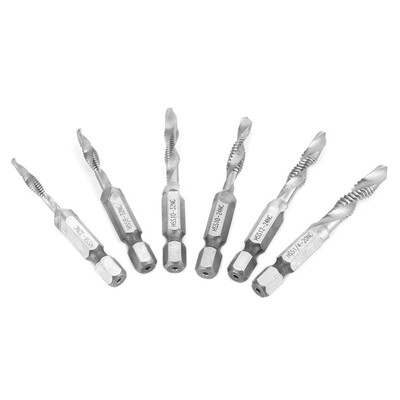 

Greensen 6pcs High Speed Steel 14in Hex Shank Combination Screw Tap Drill Bit Set Hardware Tool