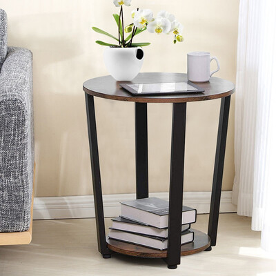 

Gobestart Round Vintage End Table Metal Sofa Side Table With Storage Rack Accen Furniture