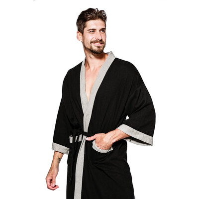 

Bathrobes Mens Fashion Casual Cotton Robe V Neck Long Sleeve Lace Up Kimono Men Warm Male Bathrobe Coat