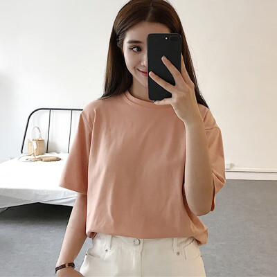 

Womens O-NeckV-Neck Solid Short Sleeve Loose T-Shirt