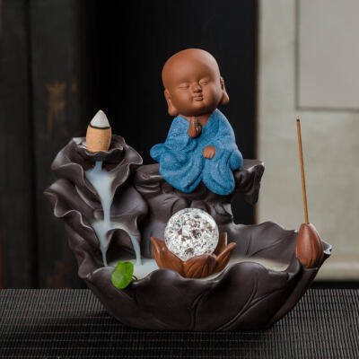 

Greensen Little Monk LED Light Ceramic Incense Burner Smoke Backflow Incense Holder Home Decor