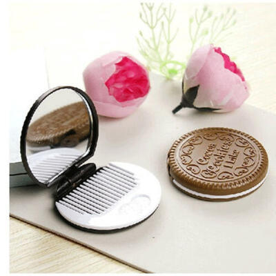 

Cute Mini Pocket Folding Comb Airbag Massage Round Travel Hair Brush Chocolate Cookie Biscuits Compact Mirror With Comb