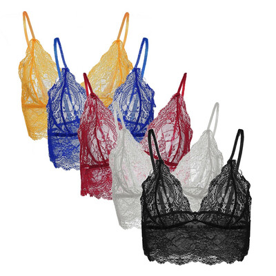 

Toponeto 5PC Women Plus Size Lace Vest Crop Wireless Bra Lingerie Sexy V-Neck Underwear