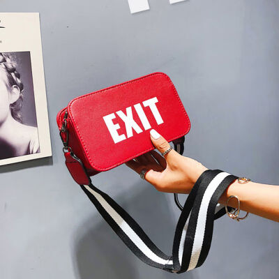 

Women Leather Flap Shoulder Bags "EXIT" Print Adjustable Straps Handbags Portable Female Stylish Crossbody Bags Travel Bags 2019