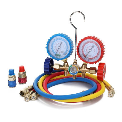 

3 Way Refrigerant Gauge AC Diagnostic Manifold Freon Gauge Set for R134A R12 R22 R502 Refrigerants with Couplers&Acme Adapter