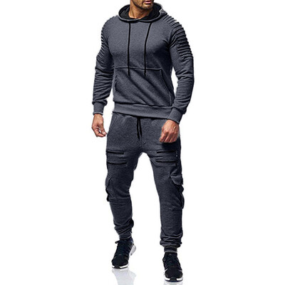 

Toponeto Mens Autumn Print Zipper Sweatshirt Hooded Top Pants Sets Sports Suit Tracksuit