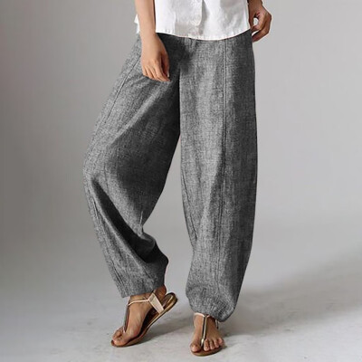 

Tailored Fashion Womens Leisure Solid Color Straight Strappy Cotton&Hemp Long Pants