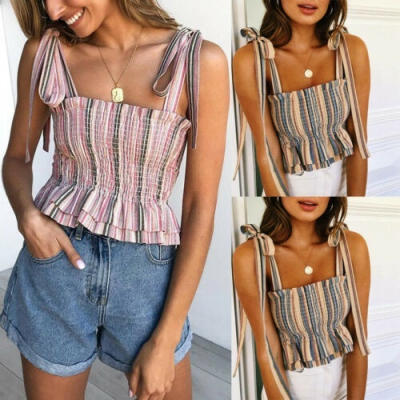 

Fashion Women Stripe Vest Sleeveless Slim Fit Camisole Tank Top Blouse T-Shirt