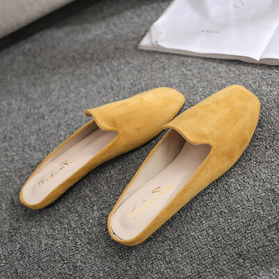 

Baotou semi-slippers spring 2019 new shallow womens shoes Korean version of square chic flat-soled slippers