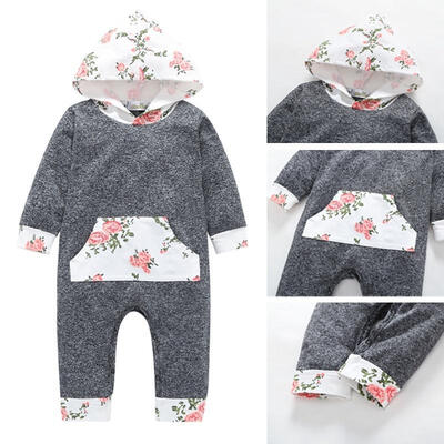 

Newborn baby girl floral long-sleeved cotton hooded jumpsuit robes casual jumpsuit