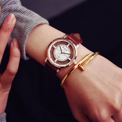 

2018 Unique Hollow stylish Note Painting Leather Bracelet Lady Womans Wrist Watches simple casual Engraving lady